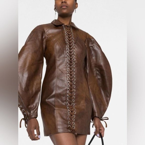 ROTATE BIRGER CHRISTENSEN Lace-up distressed faux leather mini dress - Picture 3 of 16